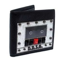 Dolce & Gabbana Black Leather Bottalato Radio 6 CC Bifold Wallet