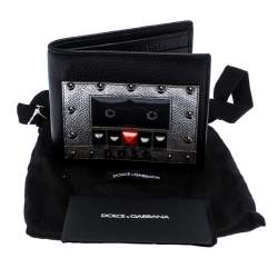 Dolce & Gabbana Black Leather Bottalato Radio 6 CC Bifold Wallet
