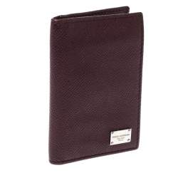 Pre Owned Dolce & Gabbana Dark Burgundy Leather Bifold Card Holder