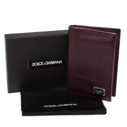 Pre Owned Dolce & Gabbana Dark Burgundy Leather Bifold Card Holder