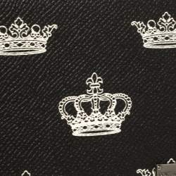 Dolce & Gabbana Black/White Crown Print Leather Bifold Wallet