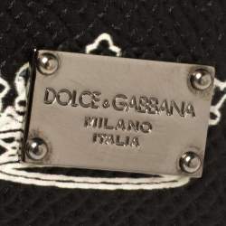 Dolce & Gabbana Black/White Crown Print Leather Bifold Wallet