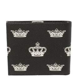Dolce & Gabbana Black/White Crown Print Leather Bifold Wallet