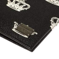 Dolce & Gabbana Black/White Crown Print Leather Bifold Wallet
