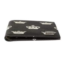 Dolce & Gabbana Black/White Crown Print Leather Bifold Wallet
