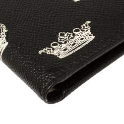 Dolce & Gabbana Black/White Crown Print Leather Bifold Wallet