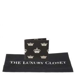 Dolce & Gabbana Black/White Crown Print Leather Bifold Wallet