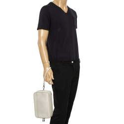 Dolce & Gabbana White Grained Leather Zip Travel Pouch Bag