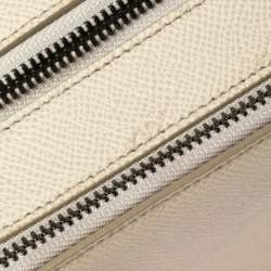 Dolce & Gabbana White Grained Leather Zip Travel Pouch Bag