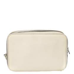 Dolce & Gabbana White Grained Leather Zip Travel Pouch Bag
