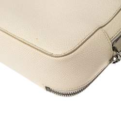 Dolce & Gabbana White Grained Leather Zip Travel Pouch Bag
