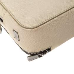 Dolce & Gabbana White Grained Leather Zip Travel Pouch Bag