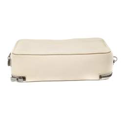 Dolce & Gabbana White Grained Leather Zip Travel Pouch Bag