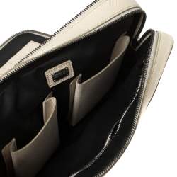 Dolce & Gabbana White Grained Leather Zip Travel Pouch Bag