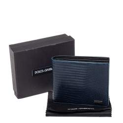 Pre Owned Dolce & Gabbana Navy Blue/Black Lizard Embossed Leather Bifold Wallet