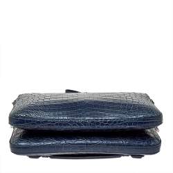 Dolce & Gabbana Blue Crocodile Double Zip Wristlet Clutch 