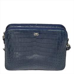Dolce & Gabbana Blue Crocodile Double Zip Wristlet Clutch 