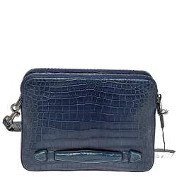 Dolce & Gabbana Blue Crocodile Double Zip Wristlet Clutch 