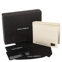 Pre Owned Dolce & Gabbana Off White Leather Bifold Wallet 