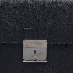 Pre Owned Dolce & Gabbana Black Dauphine Leather Flap Pouch