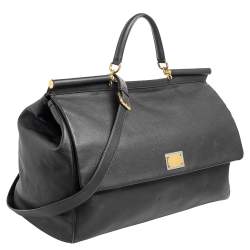 Pre Owned Dolce & Gabbana Black Leather Miss Sicily Weekender Bag