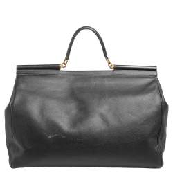 Pre Owned Dolce & Gabbana Black Leather Miss Sicily Weekender Bag