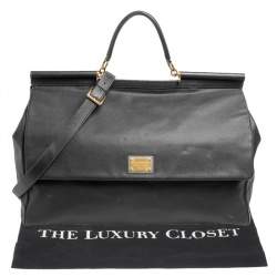 Pre Owned Dolce & Gabbana Black Leather Miss Sicily Weekender Bag
