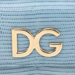 Pre Owned Dolce & Gabbana Blue Lizard Embossed Leather DG Trifold Wallet