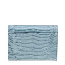 Pre Owned Dolce & Gabbana Blue Lizard Embossed Leather DG Trifold Wallet