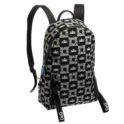 Dolce & Gabbana Black/White Printed Nylon and Leather Logo All Over Backpack