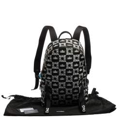 Dolce & Gabbana Black/White Printed Nylon and Leather Logo All Over Backpack