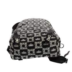 Dolce & Gabbana Black/White Printed Nylon and Leather Logo All Over Backpack