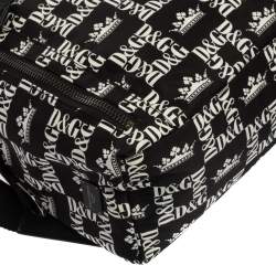 Dolce & Gabbana Black/White Printed Nylon and Leather Logo All Over Backpack