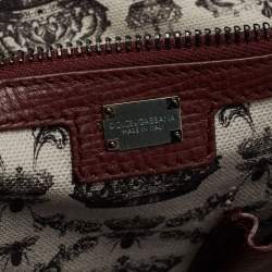 Pre Owned Dolce & Gabbana Burgundy Leather Weekender Tote       