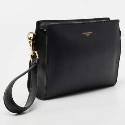 Dolce & Gabbana Black Leather Zip Wristlet Clutch