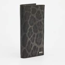 Dolce & Gabbana Grey/Black Leopard Print Coated Canvas Long Wallet