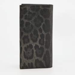 Dolce & Gabbana Grey/Black Leopard Print Coated Canvas Long Wallet