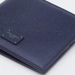 Pre Owned Dolce & Gabbana Navy Blue Leather Logo Plaque Bifold Wallet