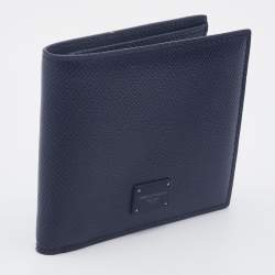 Pre Owned Dolce & Gabbana Navy Blue Leather Logo Plaque Bifold Wallet