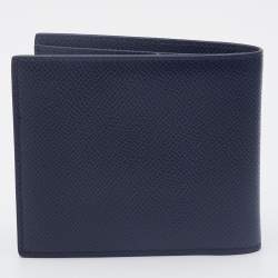 Pre Owned Dolce & Gabbana Navy Blue Leather Logo Plaque Bifold Wallet