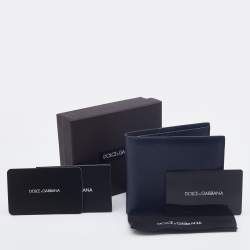 Pre Owned Dolce & Gabbana Navy Blue Leather Logo Plaque Bifold Wallet