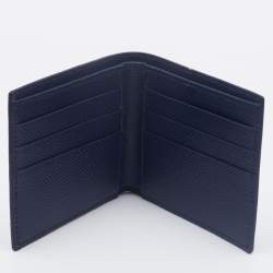 Pre Owned Dolce & Gabbana Navy Blue Leather Logo Plaque Bifold Wallet