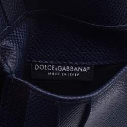 Pre Owned Dolce & Gabbana Navy Blue Leather Logo Plaque Bifold Wallet