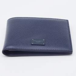 Pre Owned Dolce & Gabbana Navy Blue Leather Logo Plaque Bifold Wallet