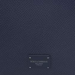 Pre Owned Dolce & Gabbana Navy Blue Leather Logo Plaque Bifold Wallet