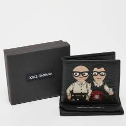 Dolce & Gabbana Black Leather Artist Patch Bifold Wallet 