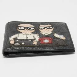 Dolce & Gabbana Black Leather Artist Patch Bifold Wallet 