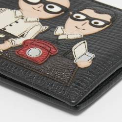 Dolce & Gabbana Black Leather Artist Patch Bifold Wallet 