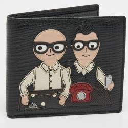 Dolce & Gabbana Black Leather Artist Patch Bifold Wallet 