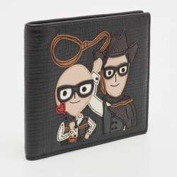 Dolce & Gabbana Black Leather Cowboy Patch Bifold Wallet